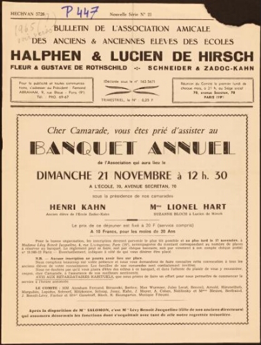 Bulletin de l’Association Amicale des Anciens Elèves des Ecoles Halphen et Hirsch  NS21 (avril 1965)